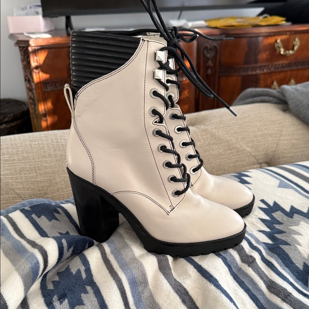 Michael Kors Cream and Black Lace-Up Boots